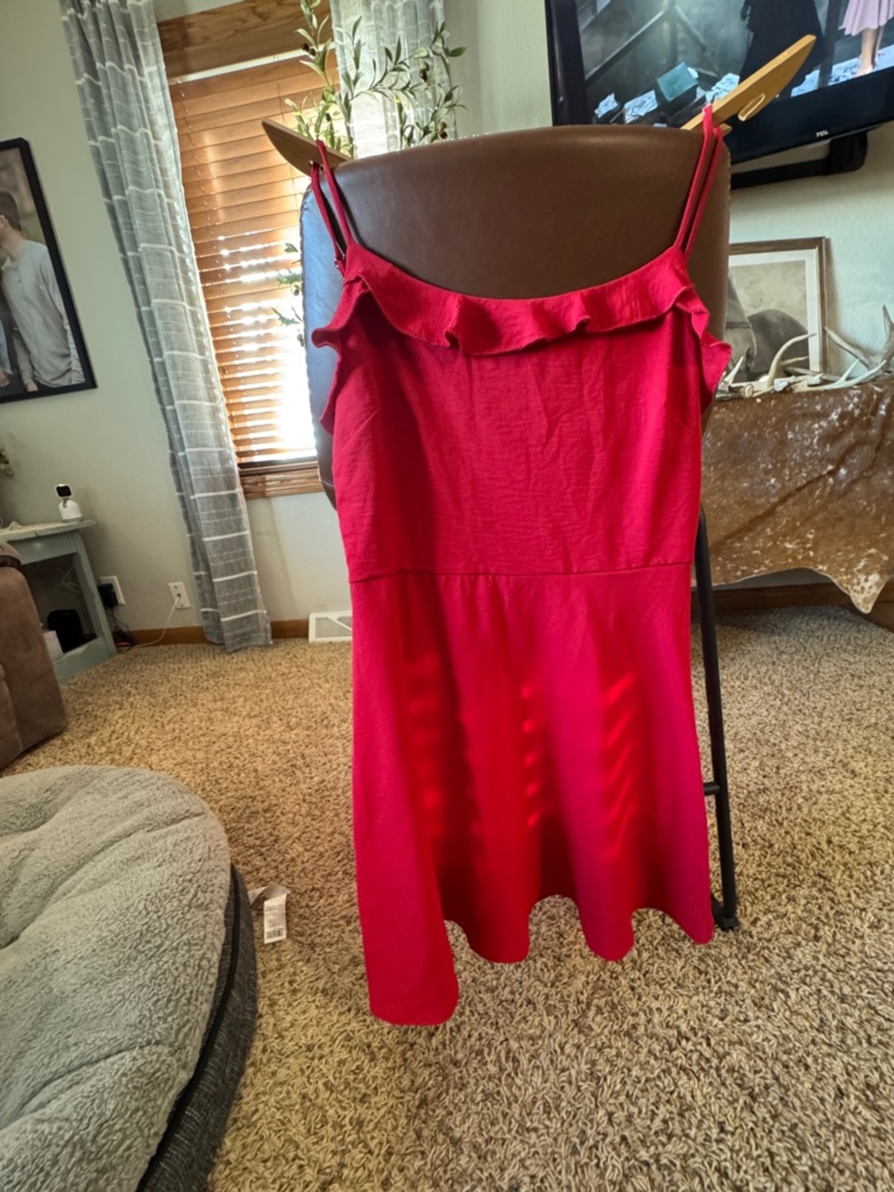 Red Ruffle Trim Spaghetti Strap Dress